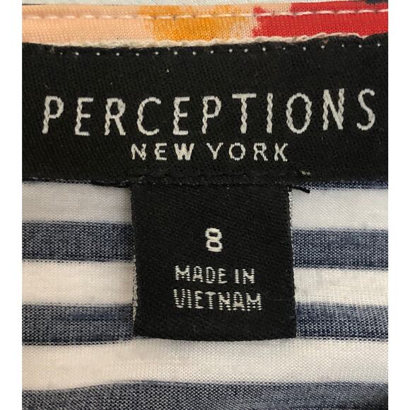 Perceptions Boho Dress Womens 8 Black Floral/Stripe Stretch Lightweight 3/4 SLV - Picture 8 of 10